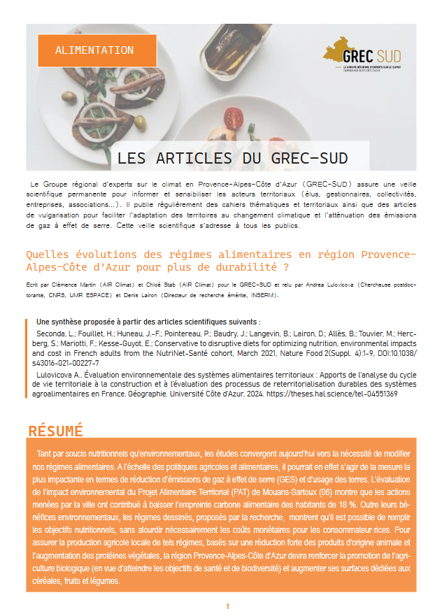 Quelles évolutions des régimes alimentaires en région Provence- Alpes-Côte d’Azur pour plus de durabilité ?
